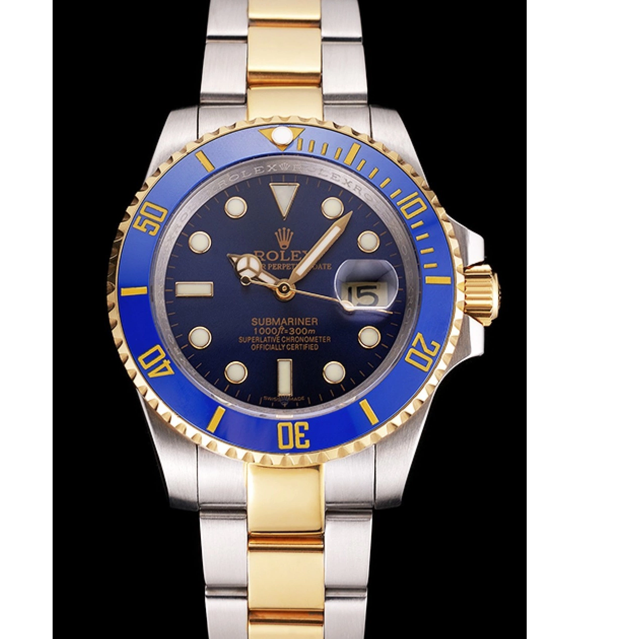 AAA replica watch Bracelet Steel Tone Swiss Bezel Submariner Blue And Rolex Dial Two Gold 0707